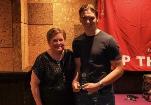 Kay Deveney and Clubman of the year, Hugo Webb