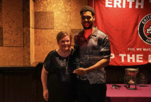 Kay Deveney with Dockers' Young Player of the Year, Jerome Jayaguru