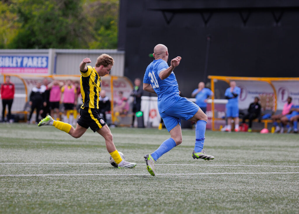 James Dyer winds up take the shot for his winning goal in the Kent Senior Trophy.