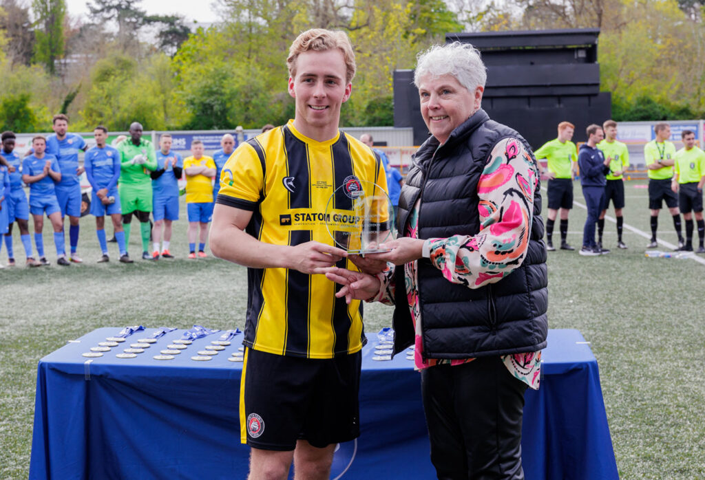 James being presented with the Player of the Match award at the Kent Senior Trophy win