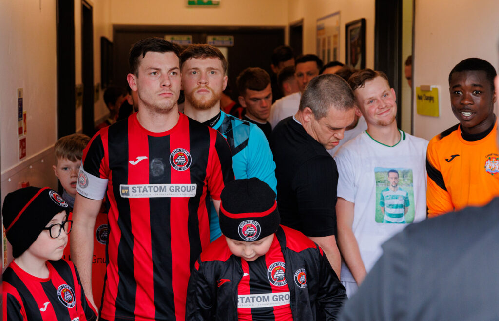 The players gather in the tunnel prior to kick-off